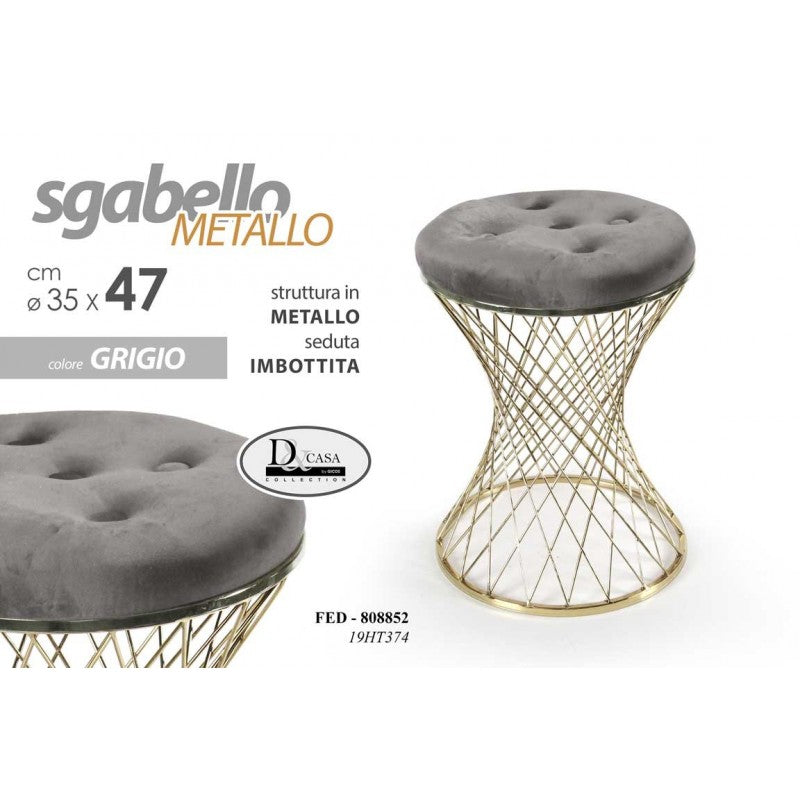 Sgabello trendy grigio con struttura oro cm 35 x 47 h