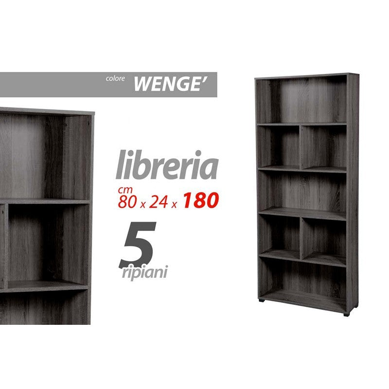 Libreria scaffale legno a muro grigio 5 ripiani cm 80 x 24 x 180 h