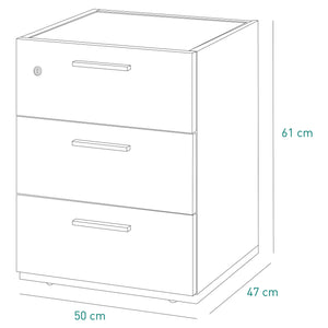 Cassettiera bassa con 3 cassetti e ruote H61xL50xP47