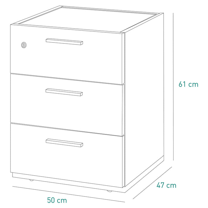 Cassettiera bassa con 3 cassetti e ruote H61xL50xP47