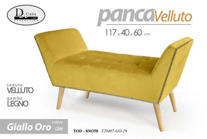 Panca in velluto gialla gambe in legno retro