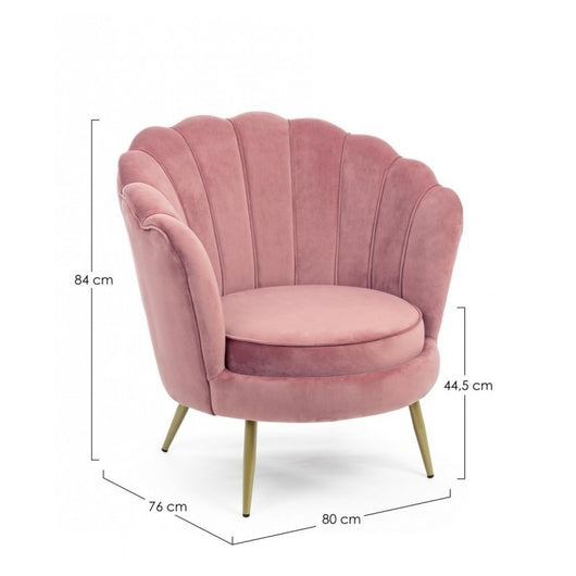 Poltrona retro in velluto rosa pavone cm 80 x 76 x 84 h