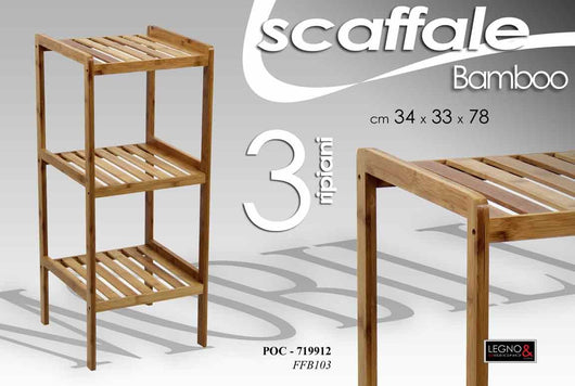 Scaffale tre ripiani in bamboo cucina bagno   cm 34 x 33 x 78 h