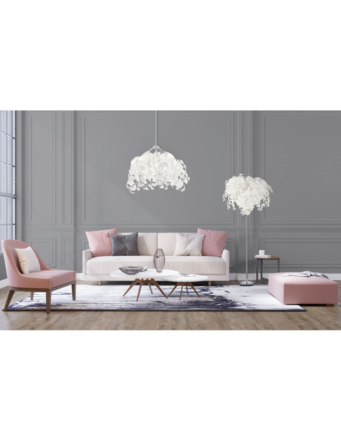 Piantana 3 Luci Foglie Decorative Bianche Leavy Trio Lighting