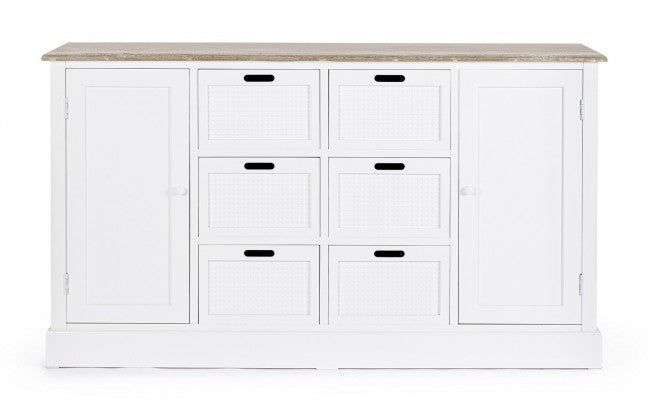 Credenza Dorotea 2 ante 4 cassetti in legno nobilitato bianco