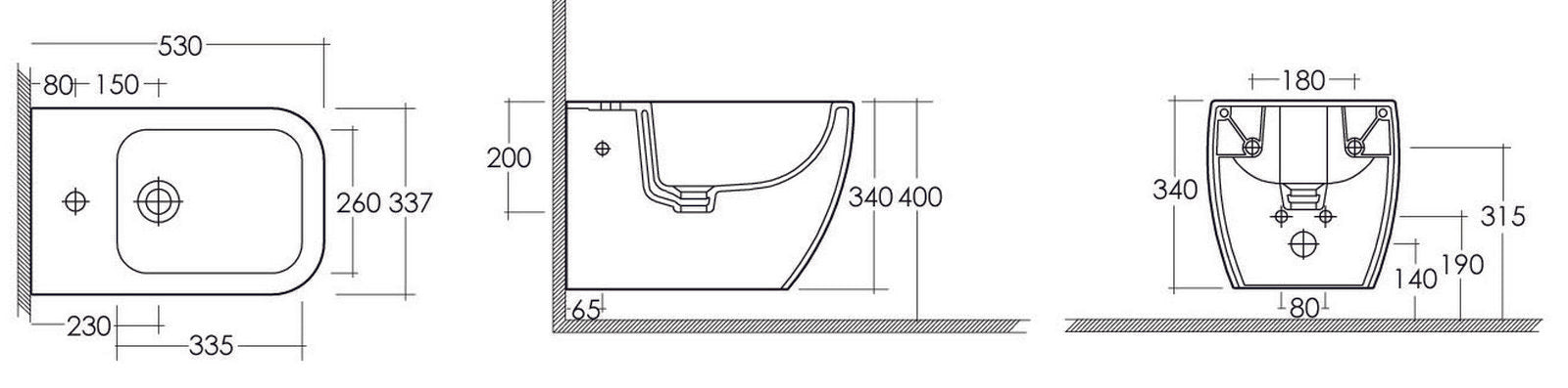 Bidet sospeso con erogazione rubinetto