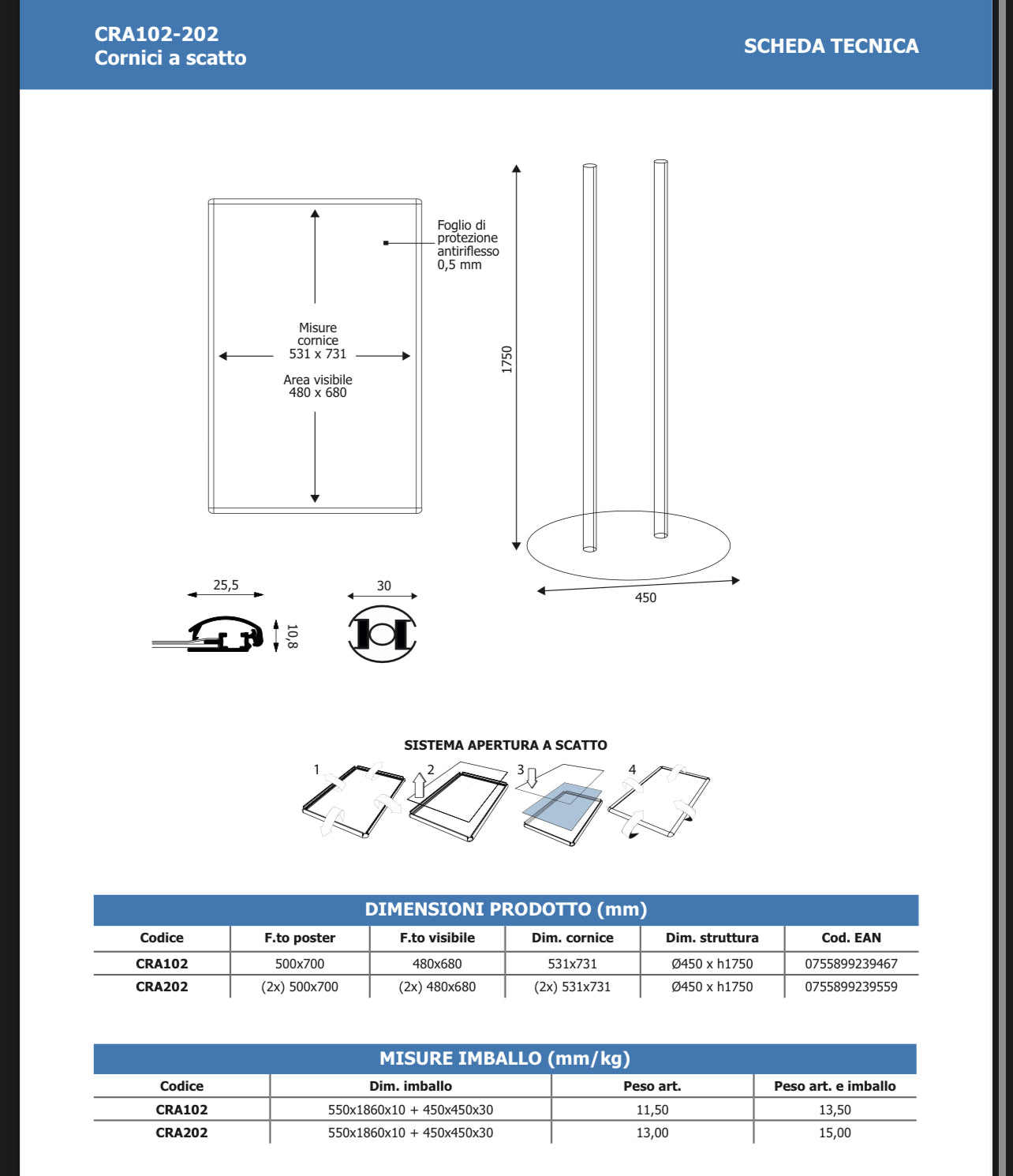 Portacomunicazioni con cornice 50 x 70