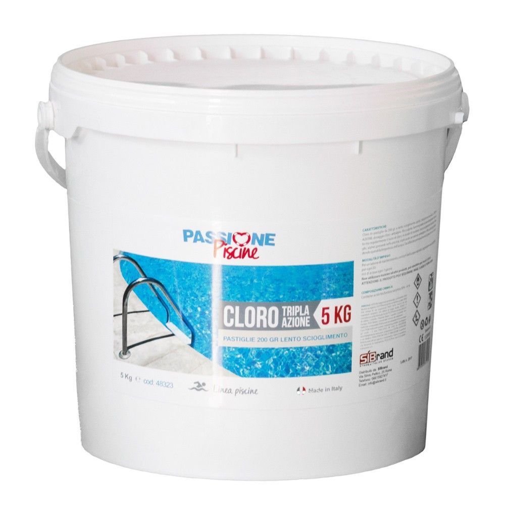 Cloro in pastiglie TRIPLA AZIONE 200 gr da 5 KG per piscina