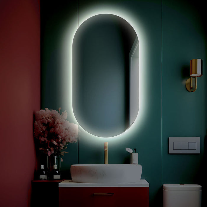 Specchio da bagno ovale retroilluminato reversibile OLIVIA LED 50x90 Made in Italy