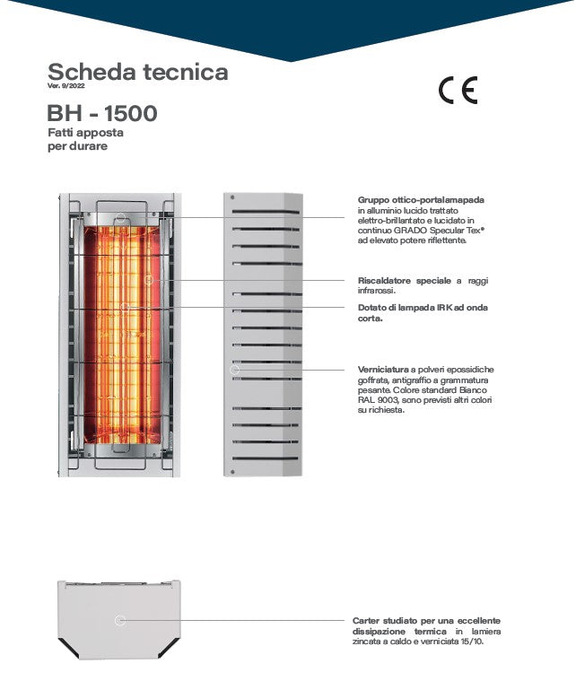 Stufa elettrica lampada riscaldatore a raggi infrarossi Made In Italy 1500 w ALBA15-W Professionale Industriale