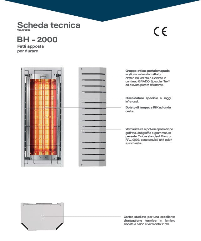 Stufa elettrica lampada riscaldatore a raggi infrarossi Made In Italy 2000 w ALBA20-W Professionale Industriale