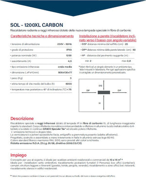 Stufa elettrica lamapda riscaldatore a raggi infrarossi Made In Italy 1200 w SOLE12-A Professionale Industriale