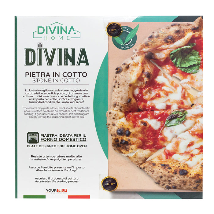 Pietra lastra in cotto argilla per pizza Divina 35x35xh2 cm per forno barbecue