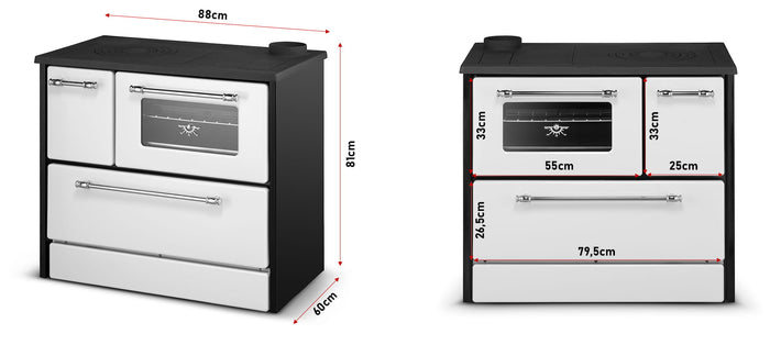 Cucina Stufa a Legna 9 KW 87x51xH79 cm Beatrice Bianca