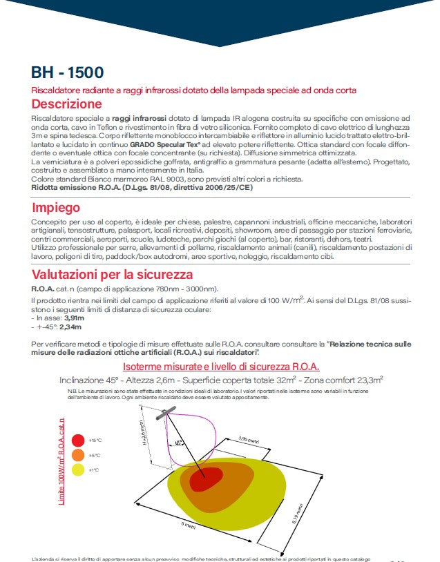 Stufa elettrica lampada riscaldatore a raggi infrarossi Made In Italy 1500 w ALBA15-W Professionale Industriale