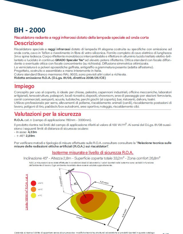 Stufa elettrica lampada riscaldatore a raggi infrarossi Made In Italy 2000 w ALBA20-W Professionale Industriale