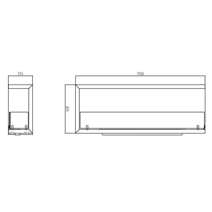 Camino a Bioetanolo da Incasso ad angolo 120x22,4x45 cm Sutri 120 DX Nero