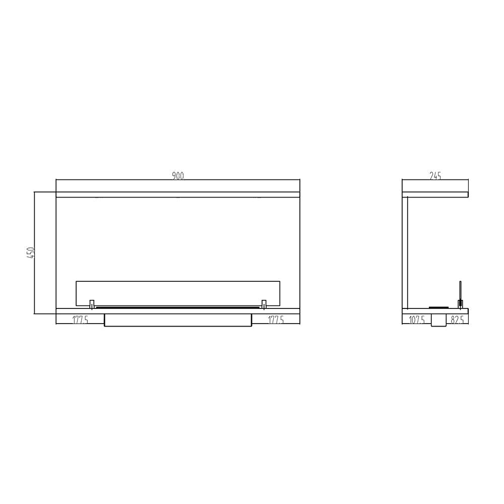 Camino a Bioetanolo da Incasso ad angolo 90x24,5x45 cm Trevi 90 Nero