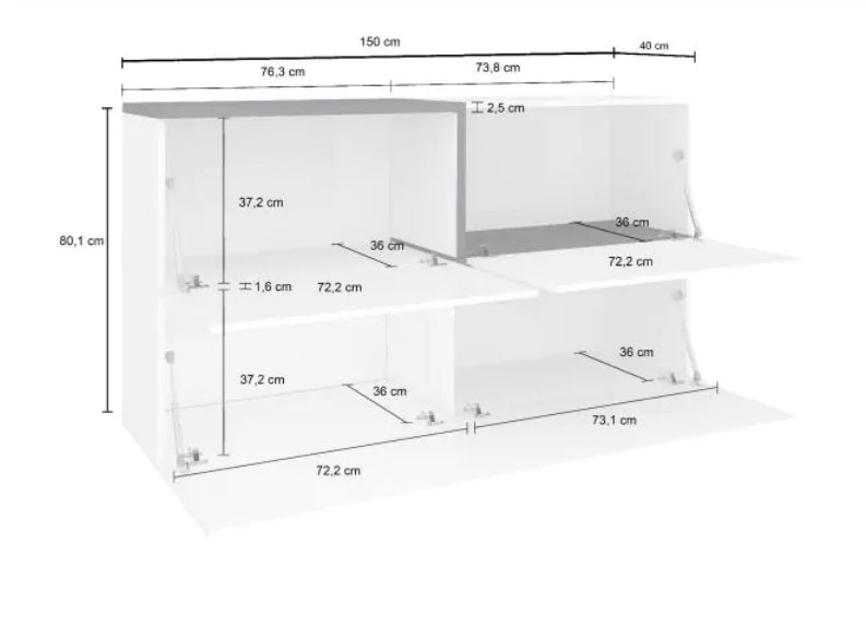 Madia moderna con 4 ante ribalta, finitura bianco lucido e ardesia, made in Italy, ZTC77604528 