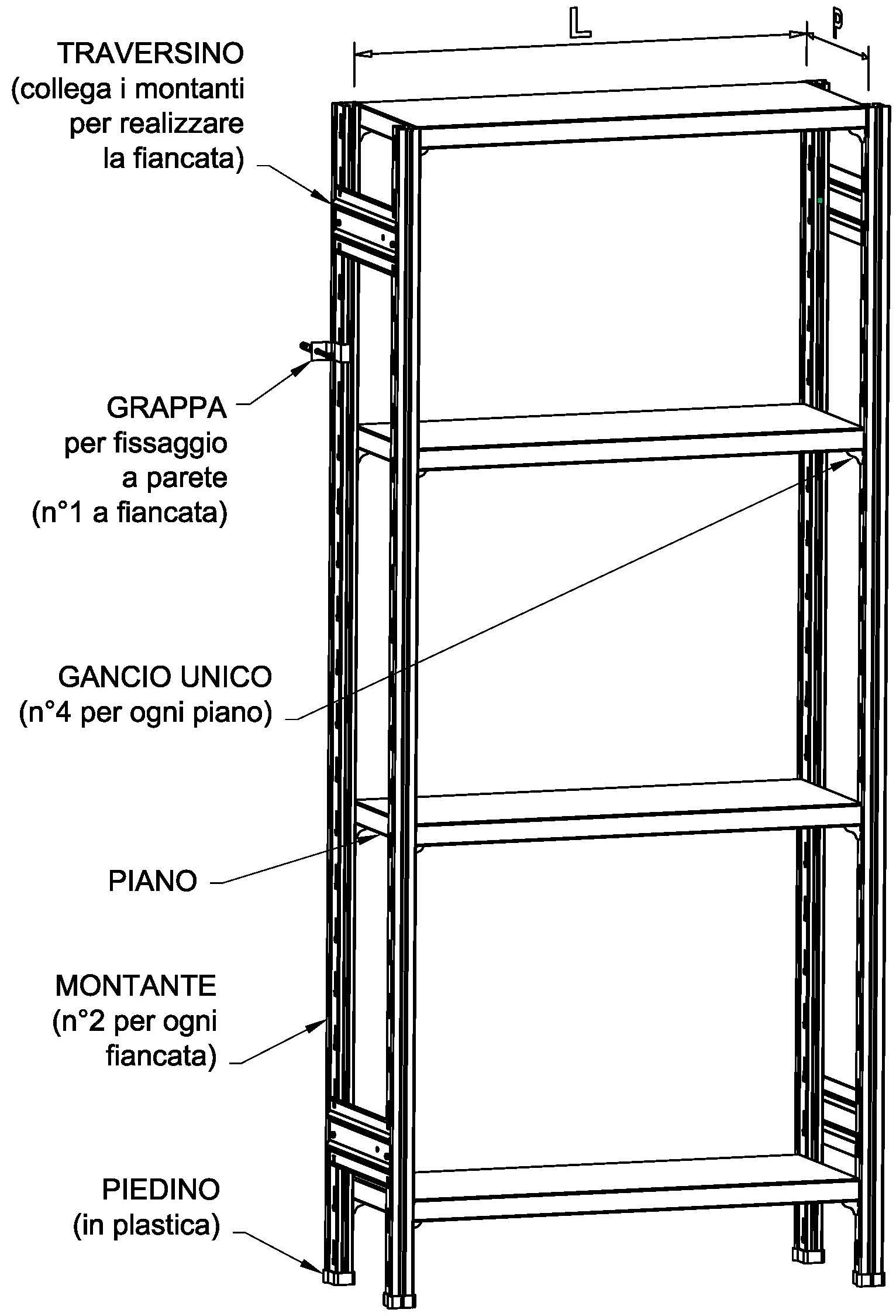 SCAFFALATURA metallica da magazzino Zincata cm. 120x30x242h