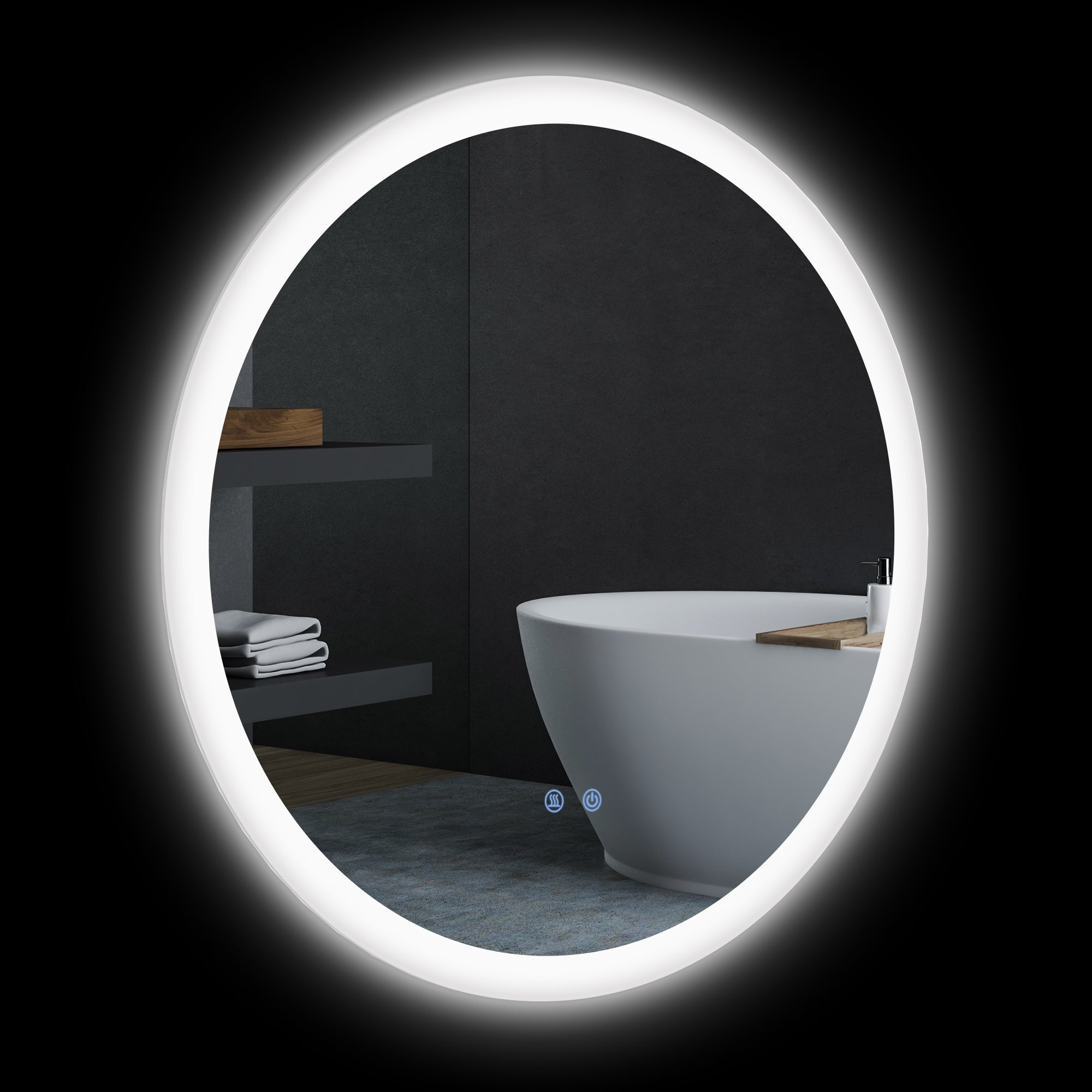 Specchio da Bagno Ø70x3 cm con LED 3 Colori Regolabili in Metallo e Vetro