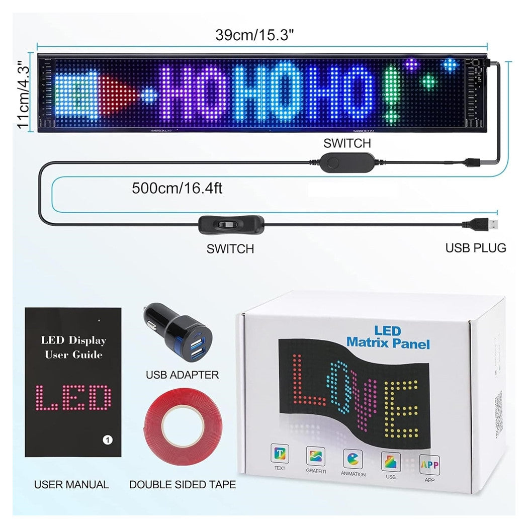 Trade Shop - Insegna A Led Programmabile Controllo App Bluetooth A Scorrimento Usb Pieghevole Auto         