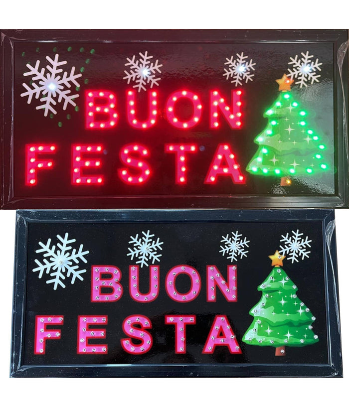 Insegna Luminosa Per Bar Ristorante Pizzeria A Led Scritta Buone Feste Natale         