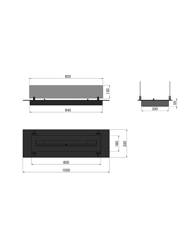 Biocamino A Bioetanolo Da Incasso Colore Nero Con Vetri Mod. INSERT BLACK BURNER - 1000