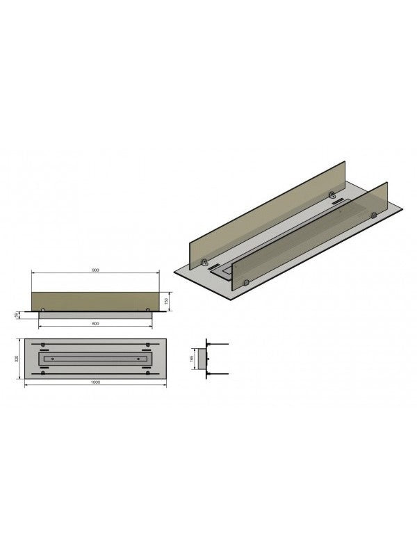 INSERT - Bruciatore/Inserto a bioetanolo da incasso con 2 vetri Cm 100 -Bruciatore Lineare 80cm / Capienza 2L - 16