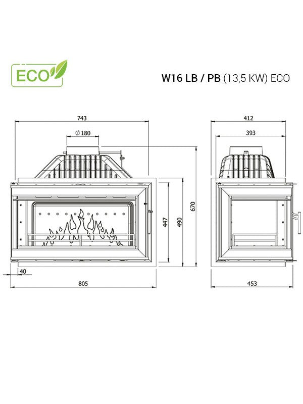 Inserto Stufa A Legna  W16 (13,5 KW) ECO