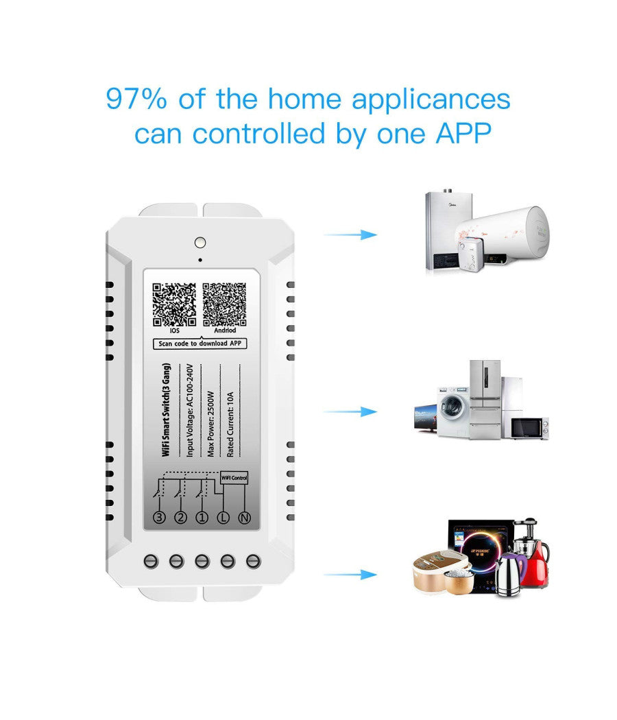 Interruttore 3ch Rf 433 Mhz Wifi Smart Switch 3 Modalità  Di Lavoro Gang Domotica         