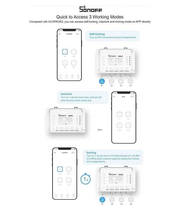 Interruttore Intelligente Sonoff 4chr3 Wi-fi Smart Switch A 4 Canali Alexa Google         