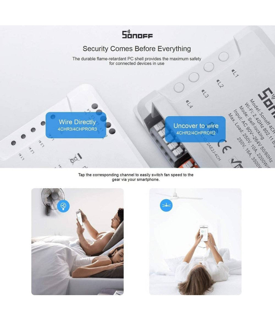 Interruttore Intelligente Sonoff 4chr3 Wi-fi Smart Switch A 4 Canali Alexa Google         