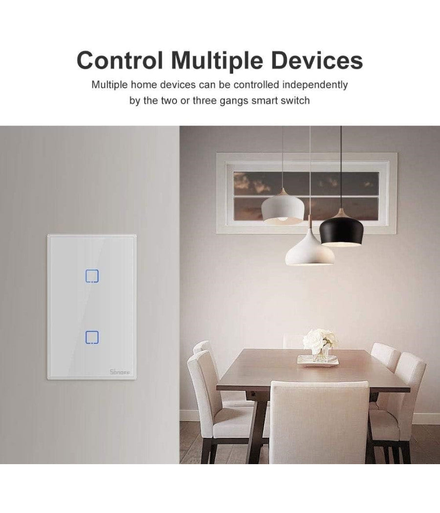 Interruttore Luce Parete Smart Home Touch Wireless Wifi A 2 Canali Sonoff T0us2c         