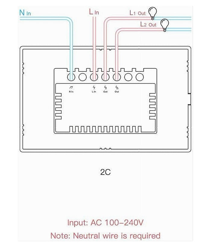 Interruttore Luce Parete Smart Home Touch Wireless Wifi A 2 Canali Sonoff T0us2c         