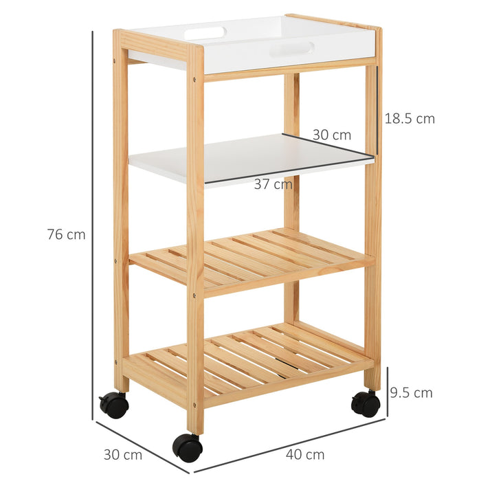 Carrello da Cucina 40x30x76 cm in MDF e Legno di Pino Bianco e Marrone