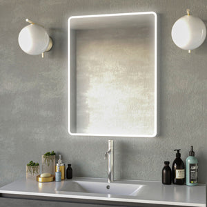 Specchio da bagno rettangolare angoli stondati retroilluminato uno, misura 110x70