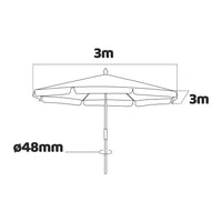 IRUY - Ombrellone da giardino 3x3 metri quadrato con palo da Ø 48mm in legno naturale e telo in poliestere ecrù con bordura da 50mm. 300x300x260H cm