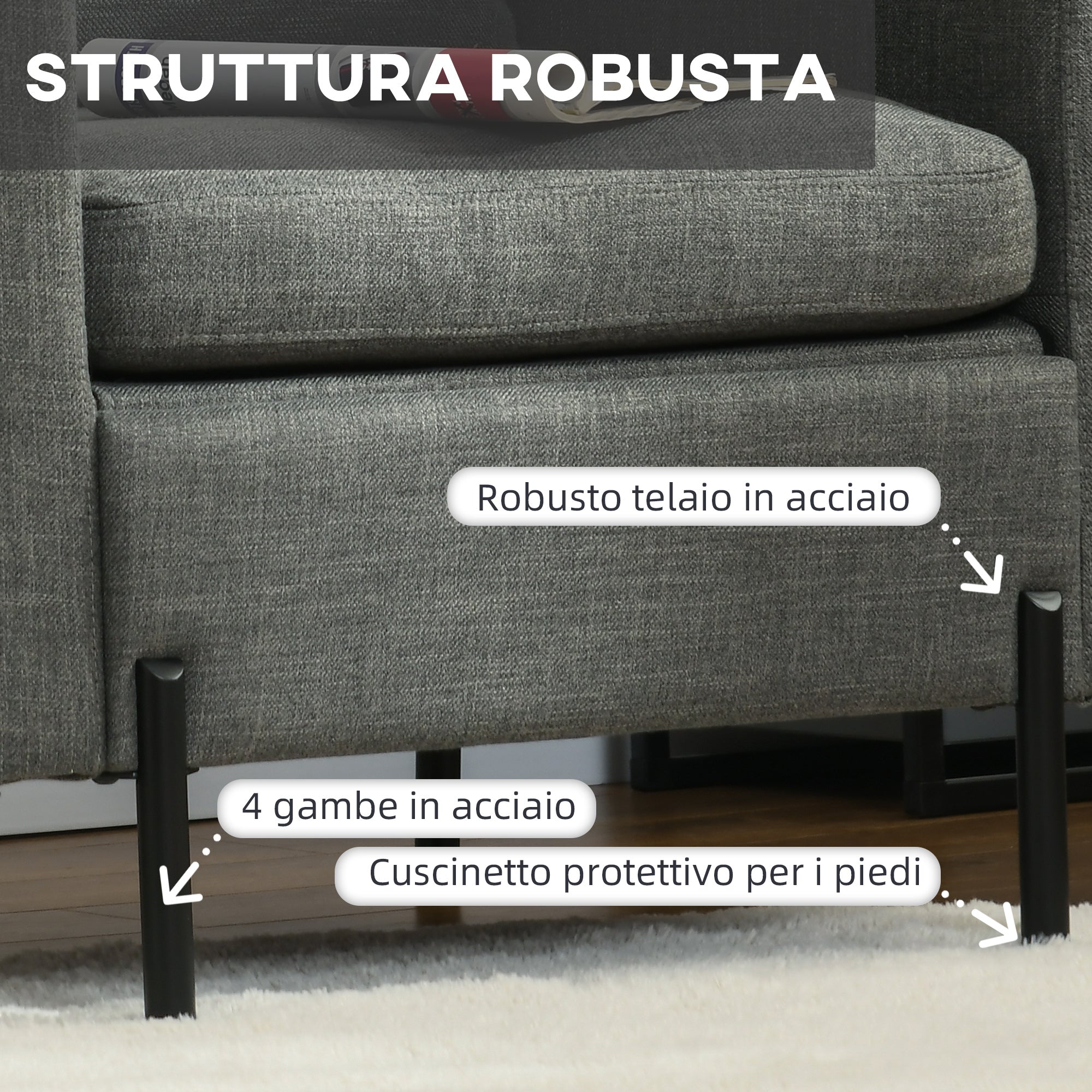 Poltroncina Moderna 73x79x87 cm in Tessuto Effetto Lino Grigio