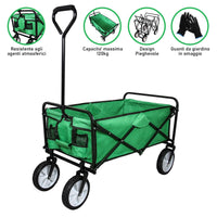 Carrello da Giardino Pieghevole Capacità 70kg per Giardinaggio e Camping