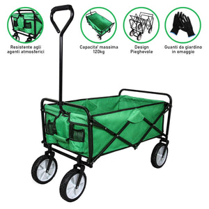 Carrello da Giardino Pieghevole Capacità 70kg per Giardinaggio e Camping