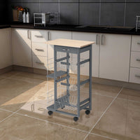 Carrello da Cucina 47x37x83 cm in Legno di Pino e Metallo Rovere e Grigio