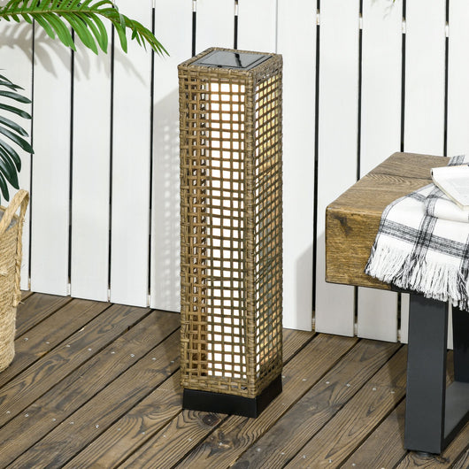 Lampada Solare da Giardino con Pannello di Ricarica 15,5x15,5x69 cm in Acciaio e Rattan Nero e Marrone