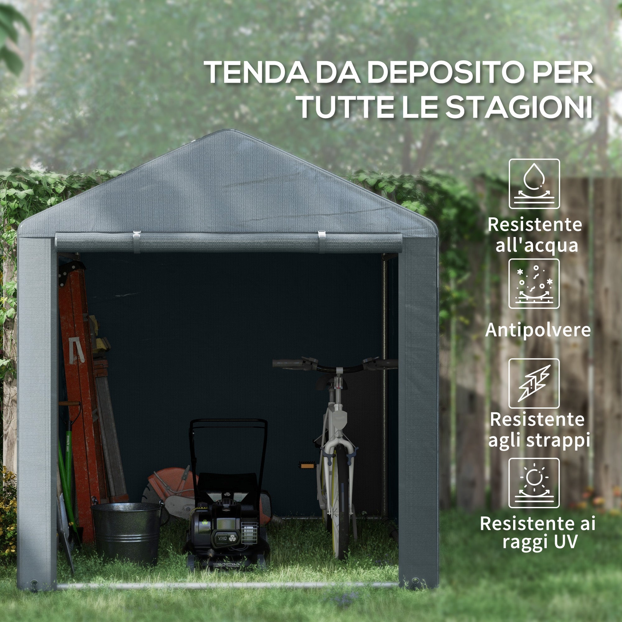 Capanno Box per Attrezzi da Giardino 160x218x172 cm Tenda in PE anti UV e Acciaio Grigio scuso