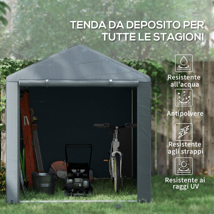 Capanno Box per Attrezzi da Giardino 160x218x172 cm Tenda in PE anti UV e Acciaio Grigio scuso