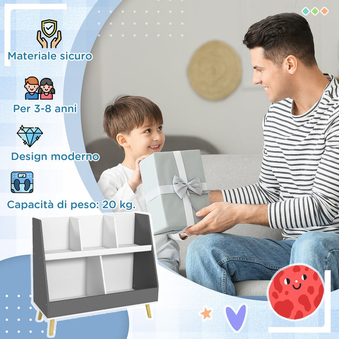 Mobile Portagiochi per Bambini a 2 Livelli con 5 Scomparti 80x34x79 cm in Legno Grigio