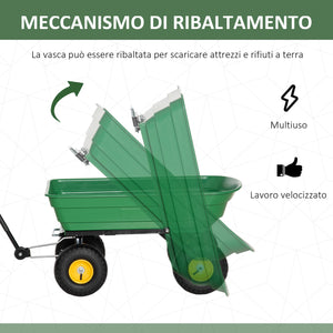 Carrello da Giardino Ribaltabile 4 Ruote 109x52x94 cm 75 Litri Verde