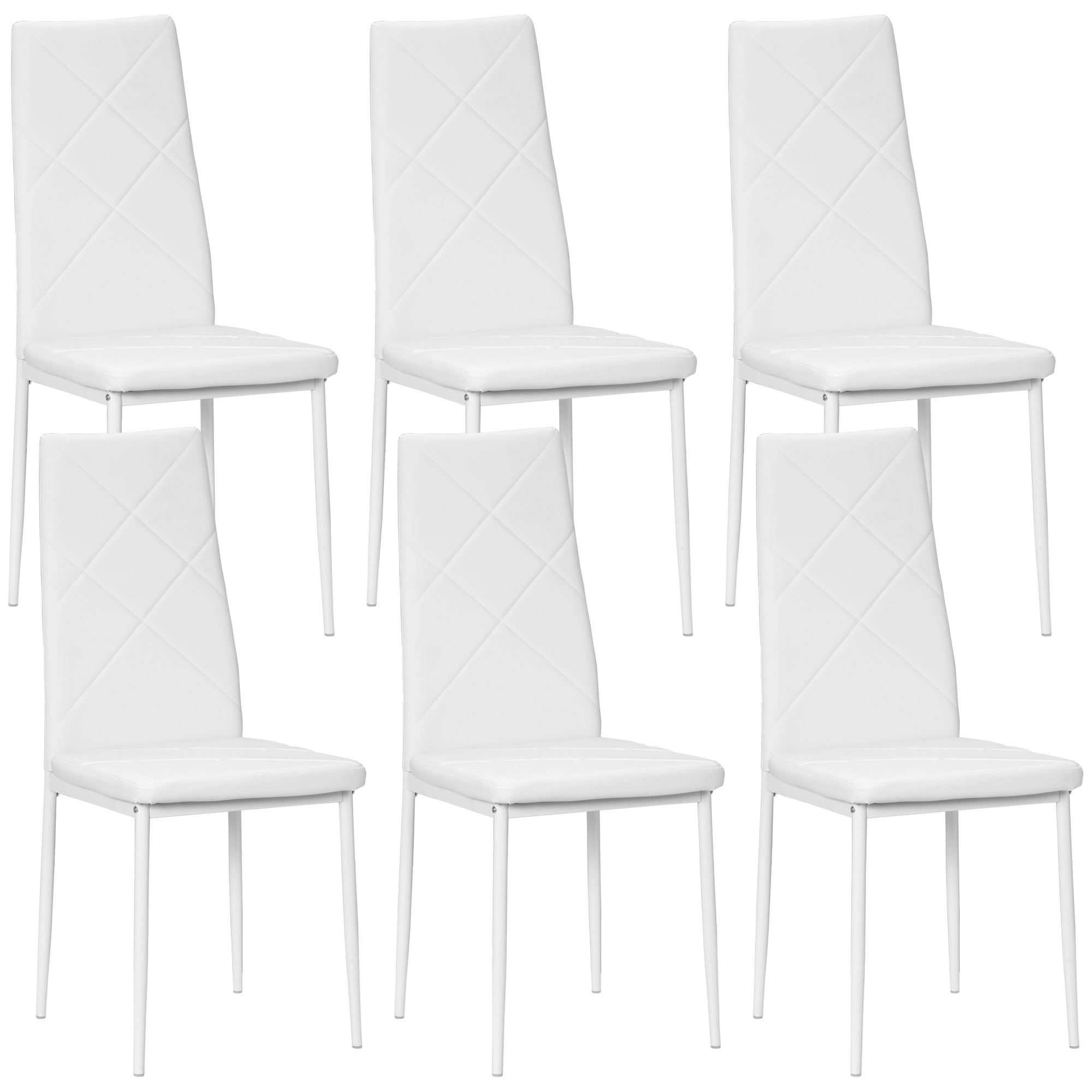 Set 6 Sedie da Pranzo Moderne Schienale Alto Cuciture a Diamante 41x50x97 cm Bianco