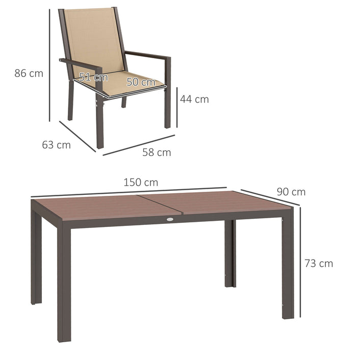 Set Tavolo e 6 Sedie Impilabili da Giardino in Plastica Kaki e Marrone