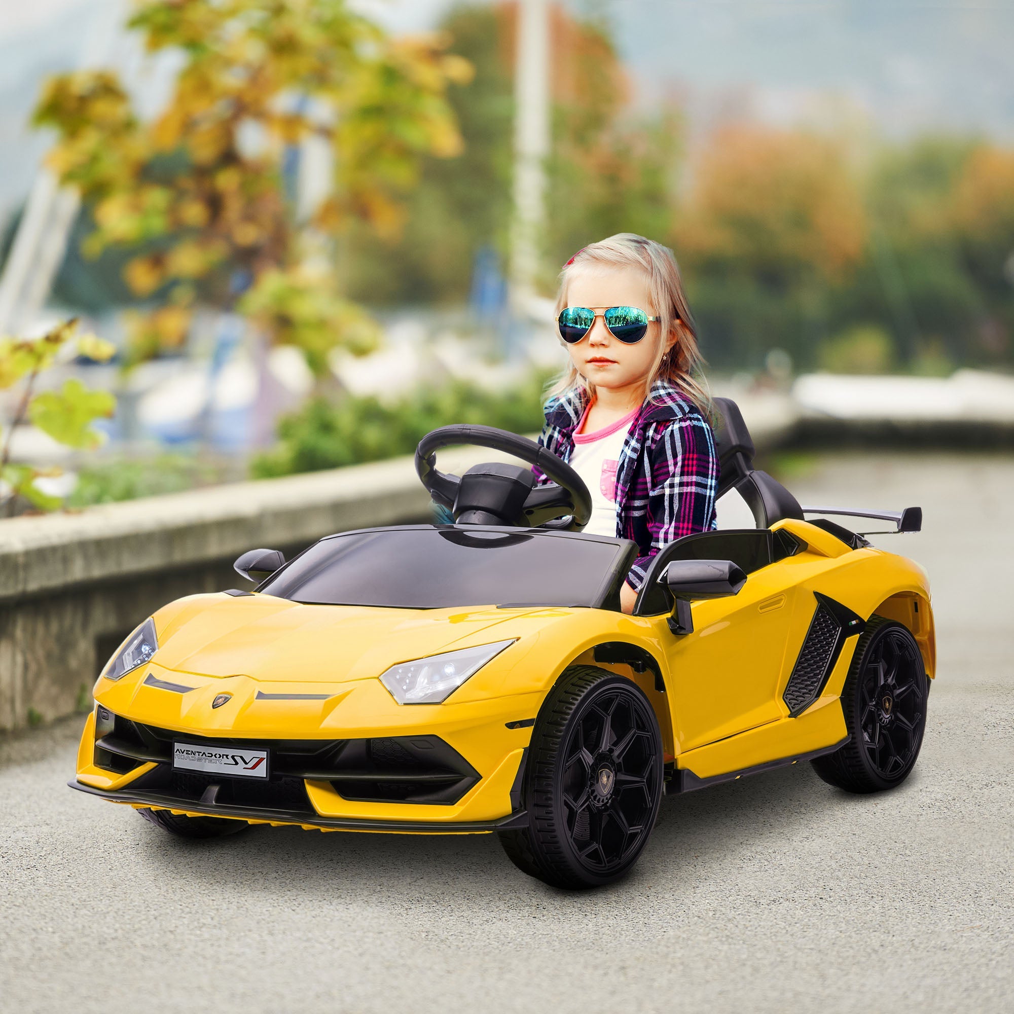 Macchina Elettrica per Bambini Licenza Lamborghini Aventador SVJ Roadster 12V Giallo